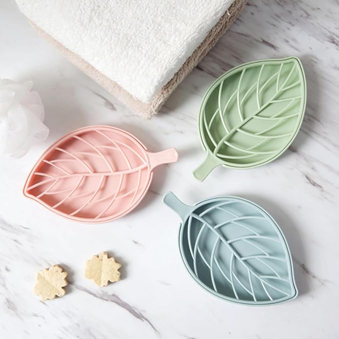 Creative Leaf Shape Soap Box, Double Layer Plastic Soap Holder, Soap Case Soap Dish，Green