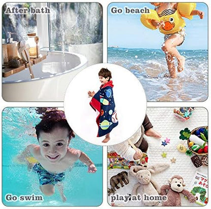 Kids Hooded Bath Beach Towel Girls Boys, Super Absorbent & Soft Towel Poncho with Cute Design, 30 x 50 Inch After Pool Wrap Towel with Hood (Starry Sky)