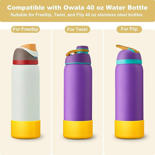 2PCS Silicone Water Bottle Boot for Owala 24oz 32oz 40oz, Anti-Slip Protective Sleeve Bottom Bumper Protector for FreeSip, Twist, and Flip Stainless Steel Water Bottles
