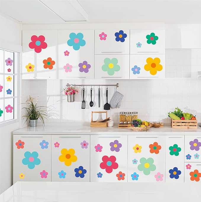 Pink Flower Wall Decals - Flower Peel and Stick Wall Stickers Vinyl Peony Floral Wall Stickers Pastel Flower Decor for Girls Bedroom Nursery Classroom Living Room (Colorful Flower)