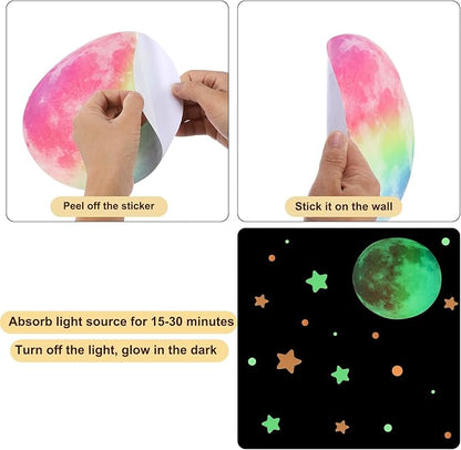 uxcell 1 Set Glow in The Dark Ceiling Star Stickers, Moon and Stars Wall Decals, Glowing Star Decal Decoration for Bedroom, 200mm Moon