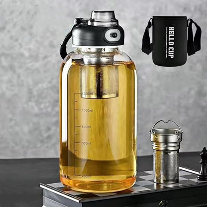 Glass Tea Tumbler with Infuser - 1500ML Large Glass Water Bottle with Sleeve,Glass Tea Infuser Bottle with Lock Lid and Direct Drink Spout,Reusable Sports Water Bottle for Gym Home Outdoor, Leakproof