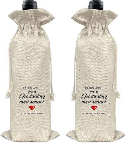 HOIJAUMAI Med School Graduation Gifts Med School Graduation Wine Bag Pairs Well with Graduating Med School Wine Gift Bags for Women Men