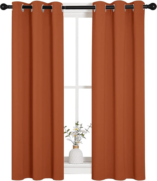 NICETOWN Halloween Burnt Orange Window Curtains Blackout Drapes, Thermal Insulated Solid Grommet Blackout Curtains/Draperies for Living Room (1 Pair, 29 by 45 inches)