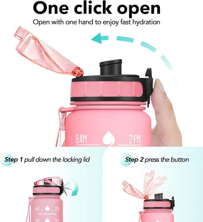 32oz Motivational Water Bottle with Time Marker & Fruit Strainer, Leak-proof BPA Free Non-Toxic Bottle with Carrying Strap, Perfect for Fitness, Gym and Outdoor Sports