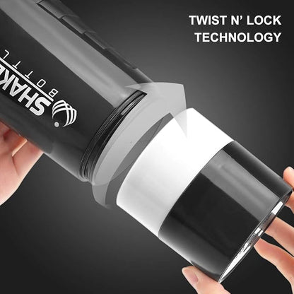 Protein Shaker Bottle - Sports Water Bottle - Non Slip 3 Layer Twist Off 3oz Cups with Pill Tray - Leak Proof Shake Bottle Mixer- Protein Powder 16 oz Shake Cup with Storage