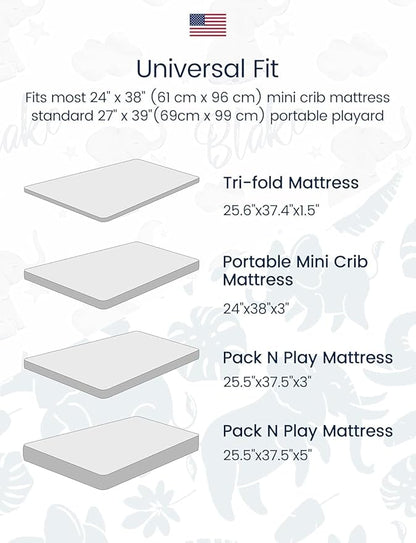 TotAha Premium Soft Pack n Play Sheets, Super Stretchy Jersey Knit Mini Crib Sheets Fitted, Silky Comfort Pack and Play Sheets Fitted, 2 Pack (Botanical Garden & Cute Bear)