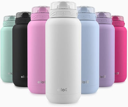 Ello Cooper 32oz Stainless Steel Water Bottle with Straw and Carry Handle, Double Walled and Vacuum Insulated Metal, Leak Proof Locking Lid with Soft Silicone Spout, Reusable, BPA Free, White