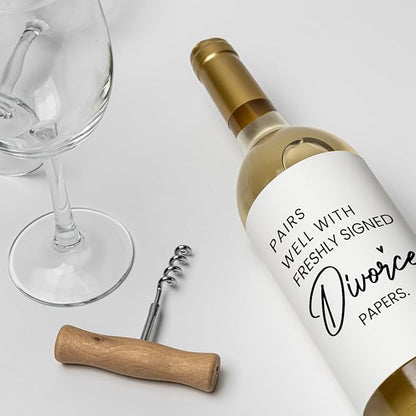 8 Pcs Divorce Wine Labels, Divorce Breakup Gifts for Women Men Her, Divorce Party Decorations for Women, Pairs Well with Freshly Signed Divorce Papers Wine Bottle Stickers Labels