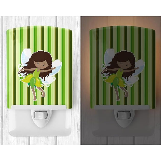 Caroline's Treasures BB6912CNL Fairy Green Stripes Ceramic Night Light Compact, UL-Certified, Ideal for Bedroom, Bathroom, Nursery, Hallway, Kitchen, 6x4x3, Multicolor