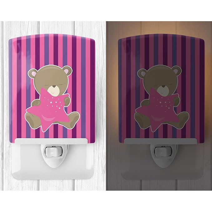 Caroline's Treasures BB8615CNL Baby Girl Bear with Star Ceramic Night Light Compact, UL-Certified, Ideal for Bedroom, Bathroom, Nursery, Hallway, Kitchen, 6x4x3, Multicolor