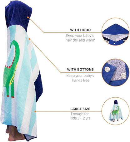 BANGSAUR Kids Hooded Beach Bath Towels, 100% Cotton 50"x30" Wrap Bathrobe, Toddlers Boys 3-12 Years Coverup Towel Surfing Crocodile