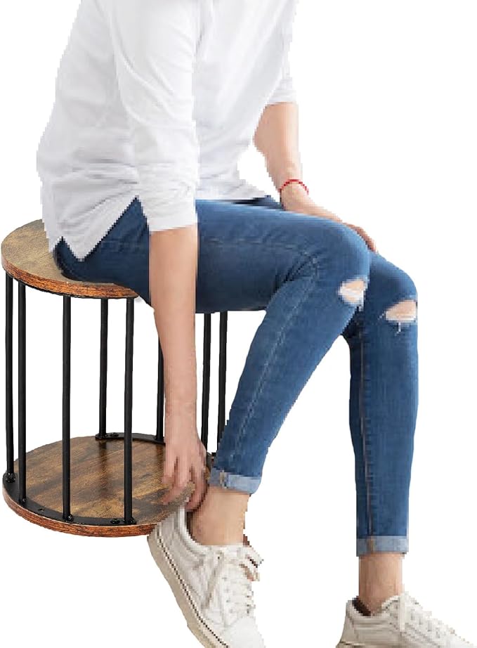 HDANI Wooden Stool Set of 2 for Kids,Adults,300lbs Load Capacity Garden Round Wood Stool,Non-Slip Small Step Stool for Plant Stand,Kitchen,Bathroom and Bedroom,Brown