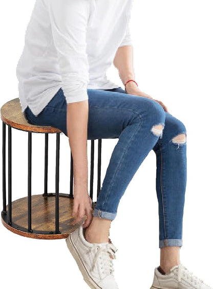 HDANI Wooden Stool Set of 2 for Kids,Adults,300lbs Load Capacity Garden Round Wood Stool,Non-Slip Small Step Stool for Plant Stand,Kitchen,Bathroom and Bedroom,Brown