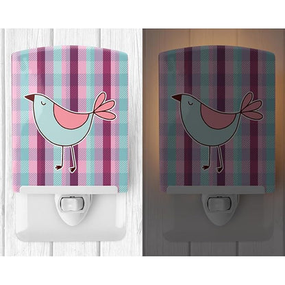 Caroline's Treasures BB6833CNL Bird on Purple Plaid Ceramic Night Light Compact, UL-Certified, Ideal for Bedroom, Bathroom, Nursery, Hallway, Kitchen, 6x4x3, Multicolor