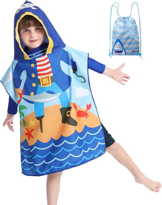 Children Hooded Beach Towel Toddler Boys Bath/Pool/Swim Poncho Cover-ups Swimwear, Pirate Theme