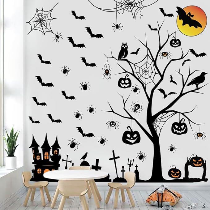 Halloween Wall Decals Tall Halloween Home Wall Decal Bats Home Decor Removable DIY Wall Art for Halloween Window Decals Party Supplies.