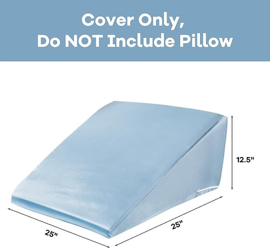 HOMBYS Satin Bed Wedge Pillow Cover Silky & Smooth Wedge Pillowcase 1 Pack 24x24x12, Soft & Breathable, Removable & Machine Washable-Zipper Design (Pillow Not Include),Light Blue