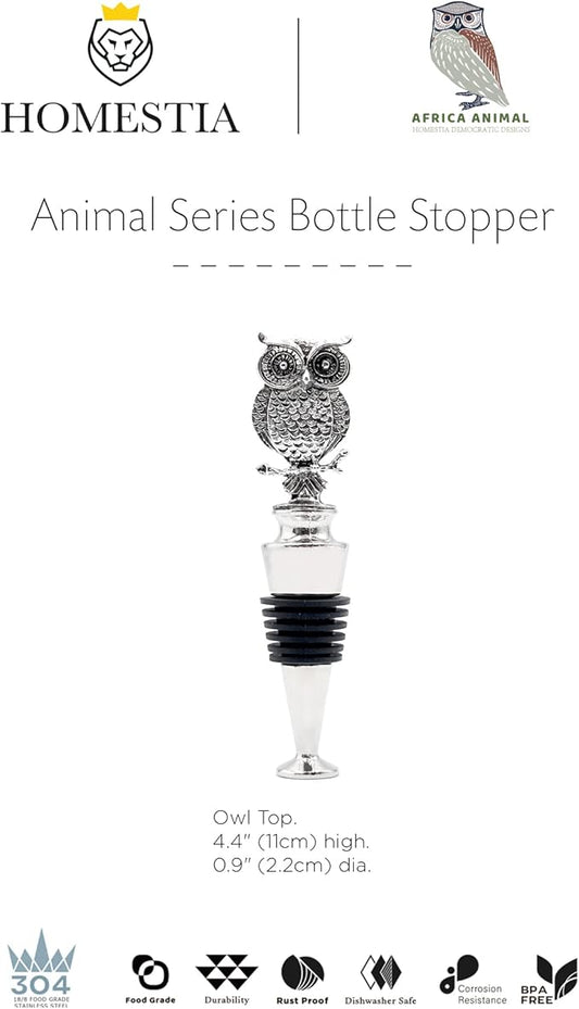 Homestia Wine Bottle Stoppers for Glass Bottles, Owl Bottle Stopper Reusable Wine Corks Wine Tool, Zinc-Alloy Silicone Wine Stoppers, Wine Toppers with Decors
