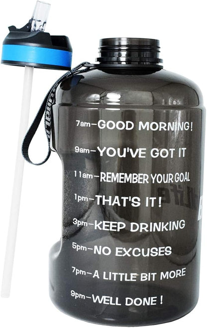 QuiFit Motivational Gallon Water Bottle - with Straw & Time Marker BPA Free Large Reusable Sport Water Jug with Handle for Fitness Outdoor Enthusiasts Leak-Proof