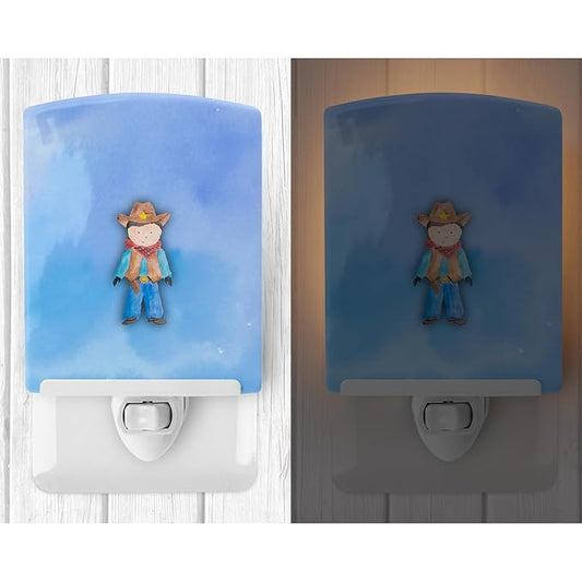 Caroline's Treasures BB7368CNL Cowboy Watercolor Ceramic Night Light Compact, UL-Certified, Ideal for Bedroom, Bathroom, Nursery, Hallway, Kitchen, 6x4x3, Multicolor