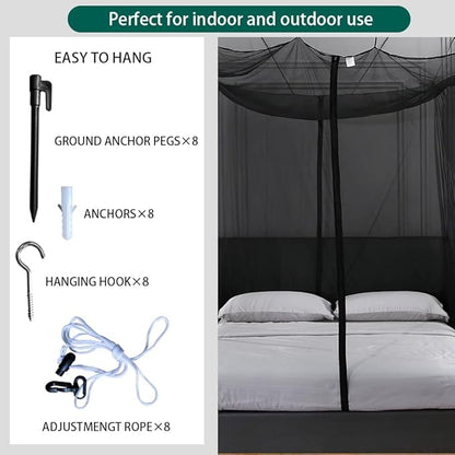 Mengersi Mosquito Net for Bed Canopy with Zipper,Canopy Bed Curtains Twin Full,Queen King Size Bed,Mosquito Netting for Patio,Camping,Bug Net for Camping,Black