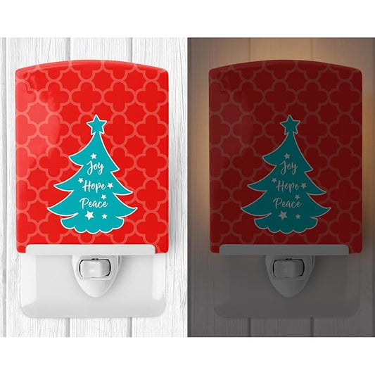 Caroline's Treasures BB6969CNL Christmas Tree Red Teal Ceramic Night Light Compact, UL-Certified, Ideal for Bedroom, Bathroom, Nursery, Hallway, Kitchen, 6x4x3, Multicolor