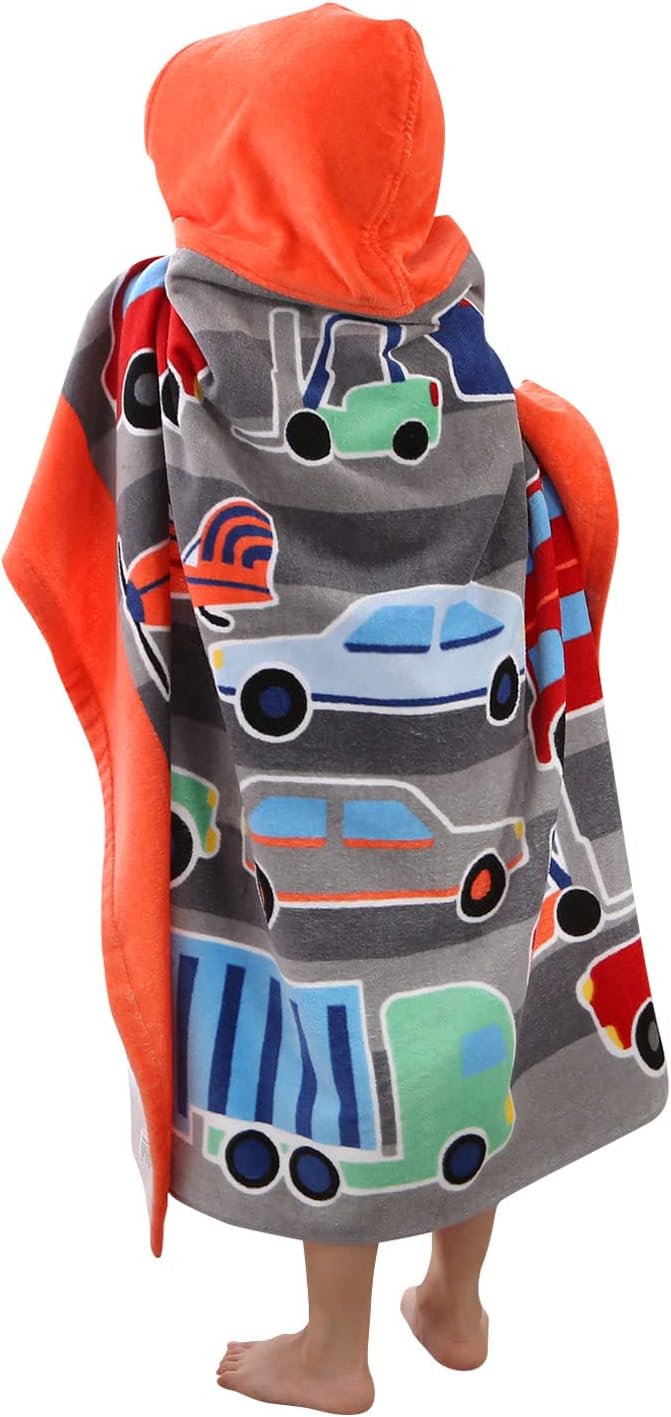 Wowelife Hooded Towels for Kids, Kids Beach Towels for Toddlers, Car Poncho Towel Wrap for Boys, 100% Cotton Kids Towel, Swimming Towels for Kids, Hooded Beach Towel