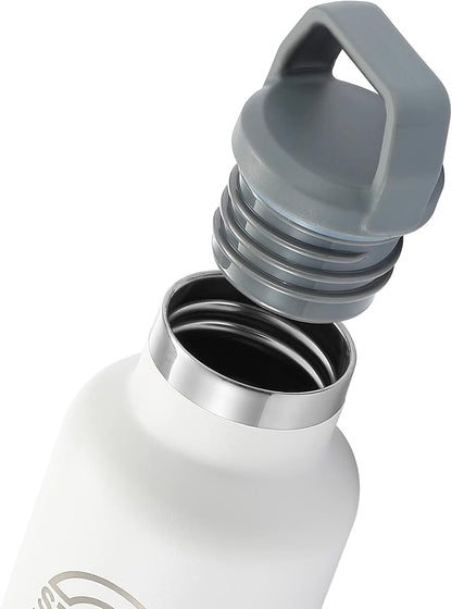 STOVER Insulated Water Bottle, 16oz Stainless Steel Double Wall Vacuum Wide Mouth Leakproof Twist Lid, Ideal for Sports, Travel & Daily Use (White)