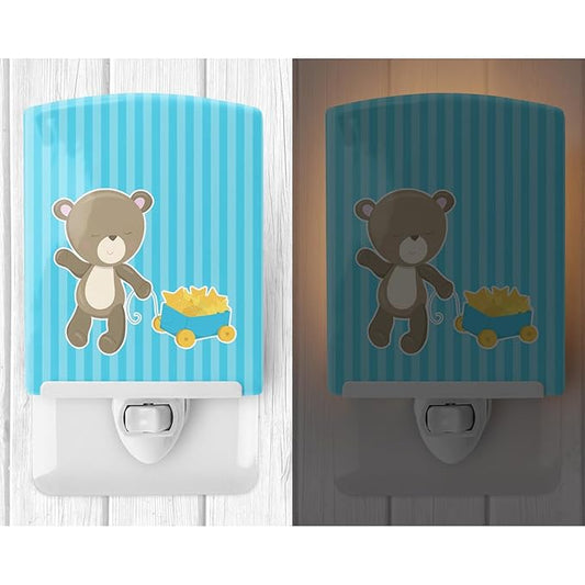 Caroline's Treasures BB8618CNL Baby Boy Bear Wagon Ceramic Night Light Compact, UL-Certified, Ideal for Bedroom, Bathroom, Nursery, Hallway, Kitchen, 6x4x3, Multicolor