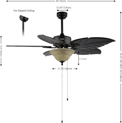 JONATHAN Y JYL9720A Poinciana 52" 3-Light Coastal Bohemian Iron/Wood Palm Leaf LED Ceiling Fan with Pull Chain Rustic, Eclectic, Transitional, Office, Living Room, Dining Room, Bedroom, Black