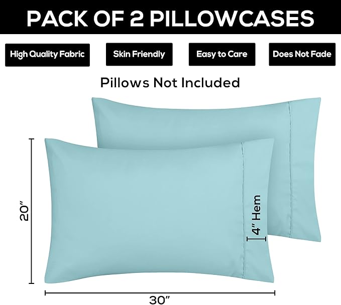 Utopia Bedding Queen Pillow Cases - 2 Pack - Envelope Closure - Soft Brushed Microfiber Fabric - Shrinkage and Fade Resistant Pillow Covers 20 X 30 Inches (Queen, Spa Blue)