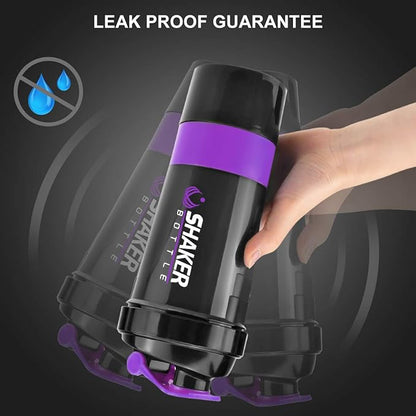 Protein Shaker Bottle,16 oz Shake Cup for protein powder with Storage,Sports Water Bottle,Non Slip 3 Layer Twist Off 3oz Cups with Pill Tray Leak Proof Shake Bottles for Protein Mixes