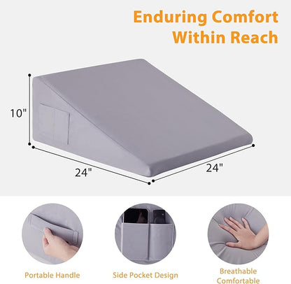 Bed Wedge Pillow for Sleeping, 10" Wedge Pillows for After Surgery, Soft Memory Foam Top, Triangle Pillow Wedge, Body Positioners for Leg Elevation, Acid Reflux, Gerd, Snoring Relief, Velvet