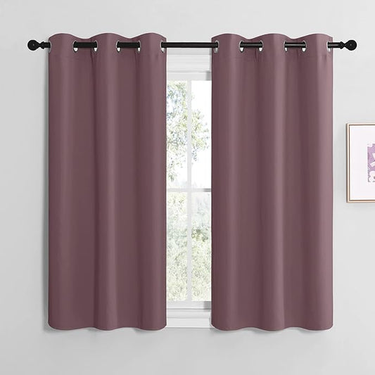 NICETOWN Dry Rose Room Darkening Curtains for Kitchen, Set of 2, 42 inches Wide by 48 inches Long, Window Treatment Thermal Insulated Solid Grommet Room Darkening Curtains/Drapes for Bedroom