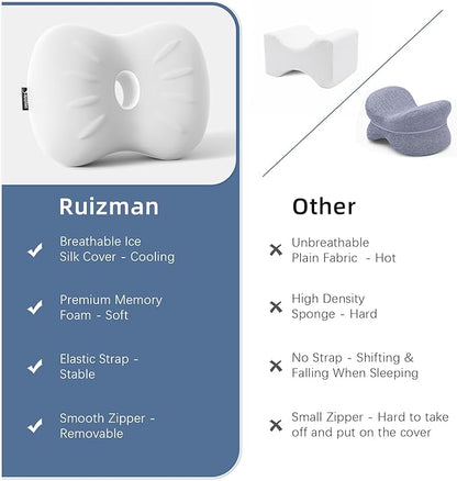 Knee Pillow for Side Sleepers - Memory Foam Leg Pillow for Side Sleeping - Comfortable Soft Side Sleeper Leg Positioner Pillows for Pregnancy, Hip Pain, Spine Alignment (Light Grey)