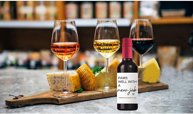 24Pcs New Job Mini Wine Labels, New Job Gifts for Women Men, Promotion Goodbye Farewell Leaving Job Gifts for Coworkers Women, Pairs Well with A New Job Mini Wine Bottle Stickers Labels.
