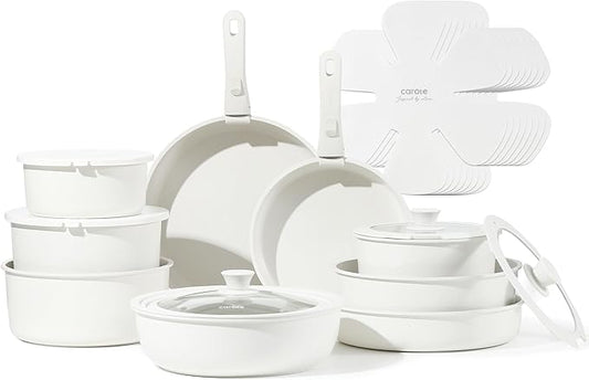 CAROTE 24pcs Detachable Handle Pots and Pan Set, Nonstick Induction Cookware, Removable Handle, RV Oven Safe Cookware, Kitchen Cookware Set Non Stick, Cream White
