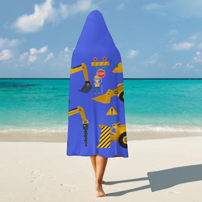 Kids Hooded Towels, Beach Bath Towel, Surf Poncho Toddlers Soft Thick Large Absorbent Cotton Wrap for Boy Girl, Shower/Beach/Pool 50"x30"(Construction)