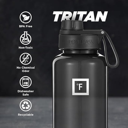 IRON °FLASK Clear Tritan Trekker Water Bottle with Chug Lid & Rubber Boot - Leak Proof & Lightweight for Gym, Hiking, Sports - Dishwasher Safe, BPA Free Plastic - Black, 32 Oz