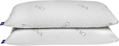 OVA - Queen Size Tri-blend memory foam hypoallergenic pillow, Cooling cover, Firm or Soft Customizable. Machine washable, 100% Made in The U.S.A. 60 Day Risk free trial! (2 Pack, Queen)