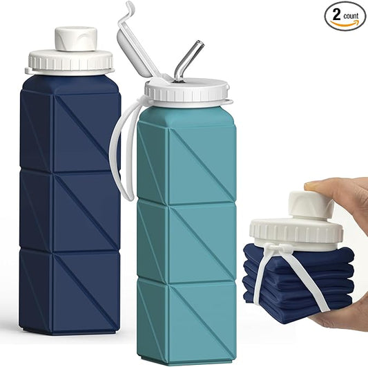 Collapsible Water Bottles, Silicone Foldable Portable Water Bottle 610ml, Lightweight Reusable Leakproof for Travel Camping Hiking Cycling Yoga Sports Outdoor