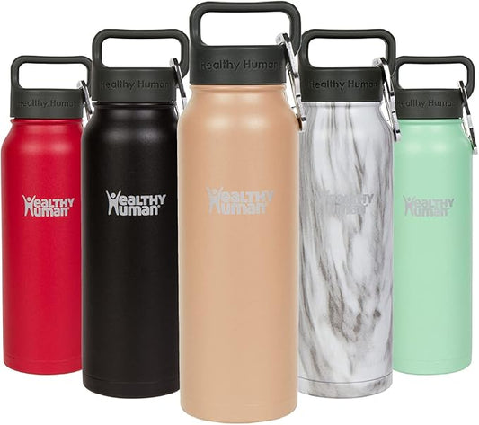 Healthy Human Stainless Steel Water Bottle | Double Walled Vacuum Insulated Water Thermos for Adults | Eco-Friendly Travel Bottles with Leak Proof Lid (Papaya, 21 oz/ 621 ML)