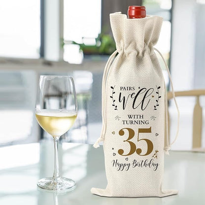 35th Birthday Gifts for Women Men Funny Wine Bag 35th Birthday Decorations Party Favors Happy Anniversary 35 Year Old Gifts Ideas for Mom Her Wife Woman Sister Coworker Wine Gift Bag