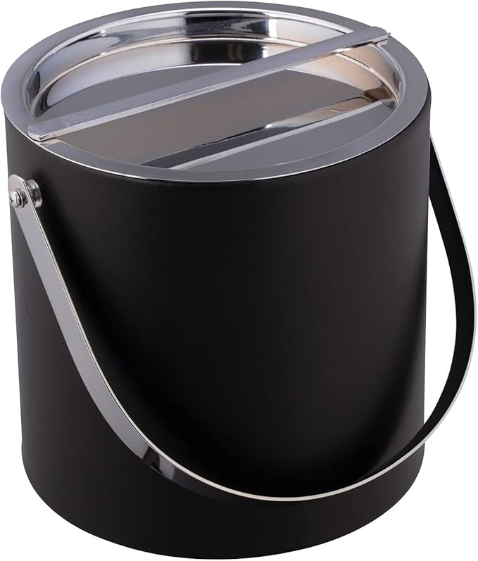 Kraftware 3qt Polished Chrome Arch Handle & Bridge Cover: Black Manhattan 3 quart Ice Bucket, Small