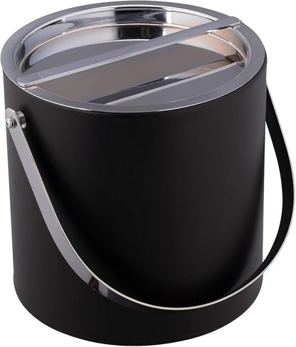 Kraftware 3qt Polished Chrome Arch Handle & Bridge Cover: Black Manhattan 3 quart Ice Bucket, Small