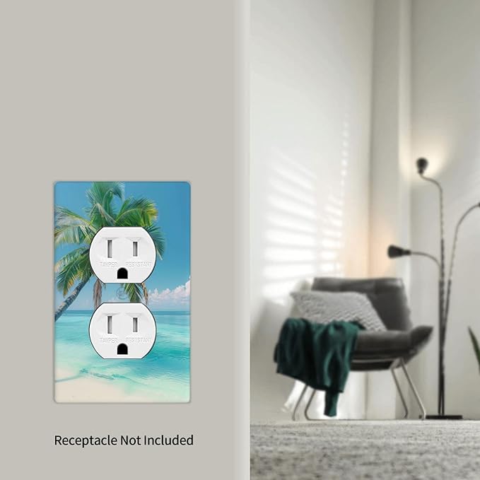 Beach Palm Tree Duplex Electrical Outlet Funny Plastic Wall Plate Decorative Light Switch Cover For Women Girls Bedroom Kitchen Living Room