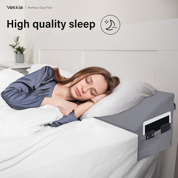 Vekkia Dual Density Bed Wedge Pillow/Mattress Gap Filler/Headboard Pillow/Pillow Wedge for Headboard Gap/Bed Gap Filler,Close Gap(0-6") Between Your Mattress and Headboard,Gray(Queen)