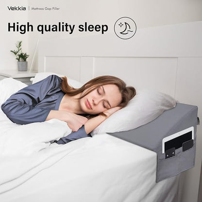 Vekkia Dual Density Bed Wedge Pillow/Mattress Gap Filler/Headboard Pillow/Pillow Wedge for Headboard Gap/Bed Gap Filler,Close Gap(0-6") Between Your Mattress and Headboard,Gray(Queen)