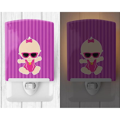 Caroline's Treasures BB8656CNL Beach Baby Girl Sunglasses Sarah Ceramic Night Light Compact, UL-Certified, Ideal for Bedroom, Bathroom, Nursery, Hallway, Kitchen, 6x4x3, Multicolor